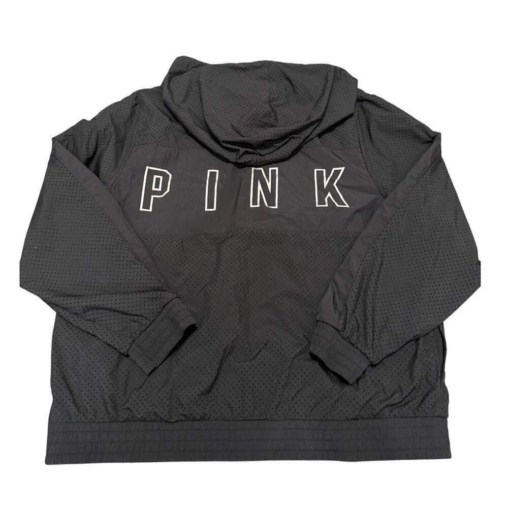 PINK Victorias Secret Black Zip-Up Windbreaker Jacket Medium Oversized Lounge